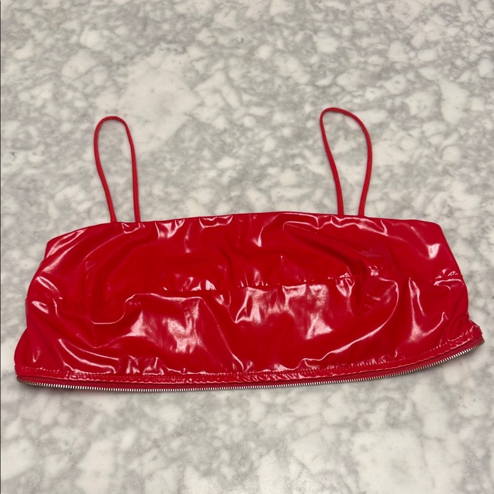 Red Vinyl Spaghetti-Strap Cropped Camisole